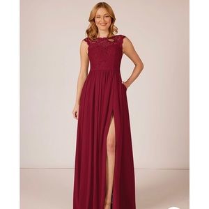 Azazie Arden Burgundy Maxi Bridesmaid Prom Formal Lace Dress A12